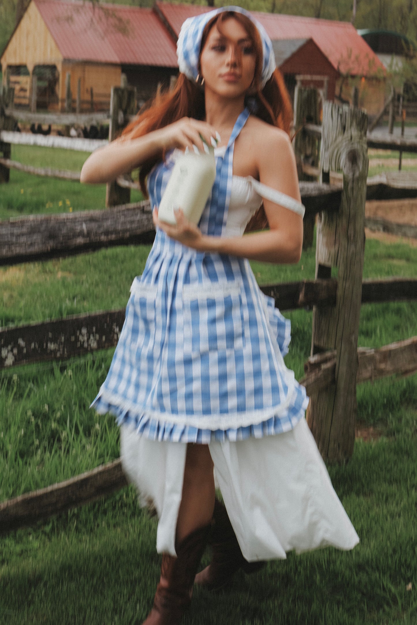 Blueberry Pie Gingham Apron Set